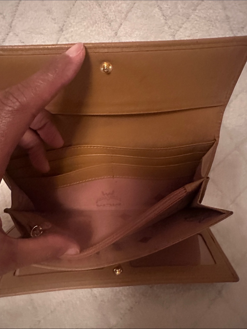 MCM Cognac Monogram Clutch with Orange and Brown Center Stripe - Picture 7 of 11